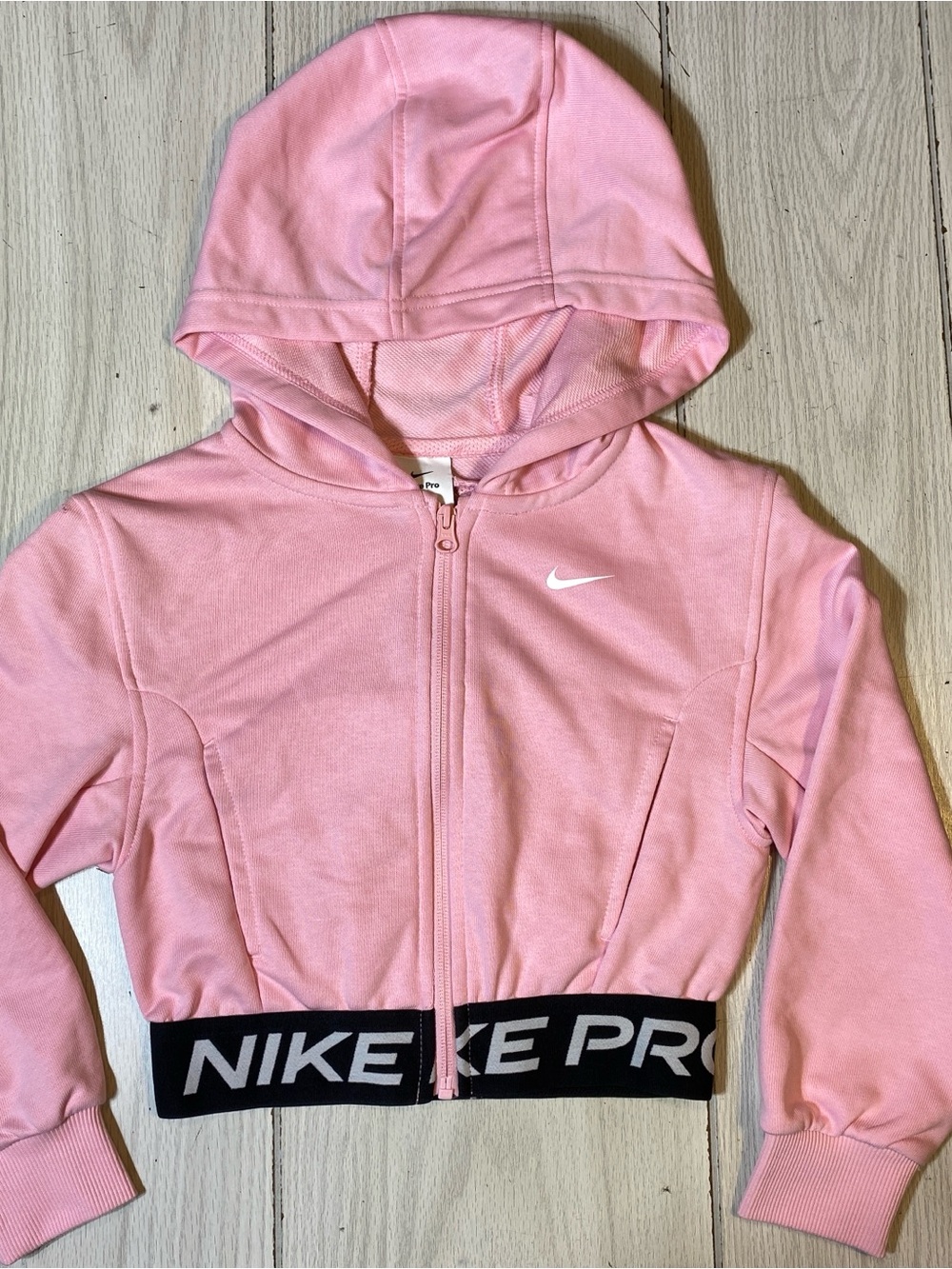 Nike Pro Dri-FIT Pink Crop Zip Hoodie Women's Size XS Full Zip Sweatshirt NWOT!